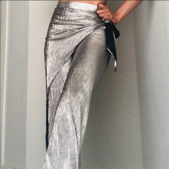BLOGGER'S FAVE! Zara Limited Edition Sparkly Silver Wrap Front Pants SZ XS NWT - Picture 9 of 14